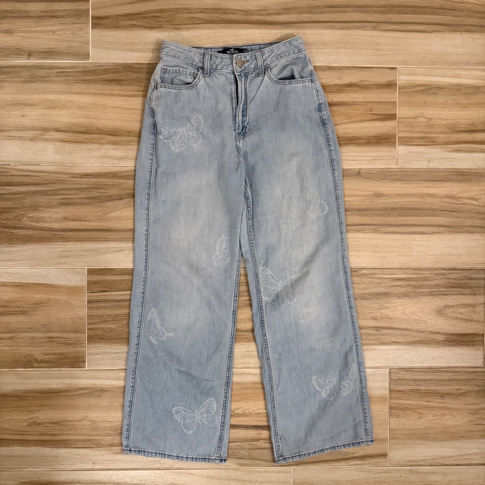 Hollister Ultra High Rise Baggy Jeans Size 0S W25S Butterfly Print Y2K